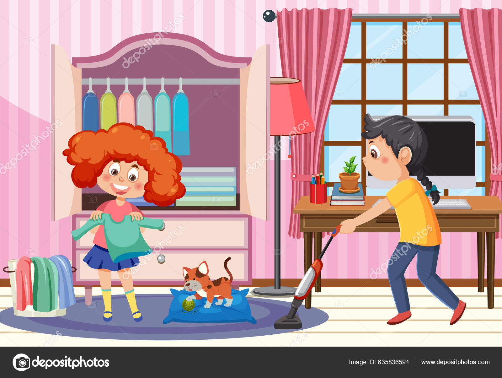 Cartoon Παιδιά Καθαρισμού Του Σπιτιού Εικονογράφηση Διανυσματικό Αρχείο από  ©brgfx635836594