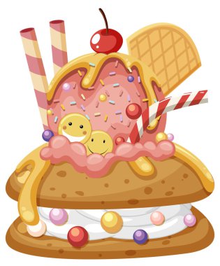 Sweet ice cream sundae with wafer illustration