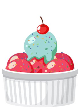 Strawberry and mint ice cream simple cartoon illustration