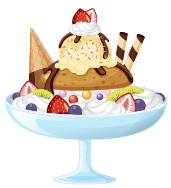 Ice cream sundae with fruit toppings illustration