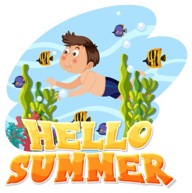 Merhaba afiş ya da poster tasarımı illüstrasyonu için yaz metni