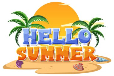 Hello summer text on the island for banner or poster design illustration