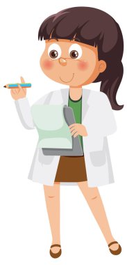 Bilim kadını çizgi film karakteri çizimi