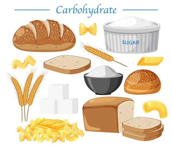 Variety Carbohydrates Foods Vector Illustration — Stock Vector