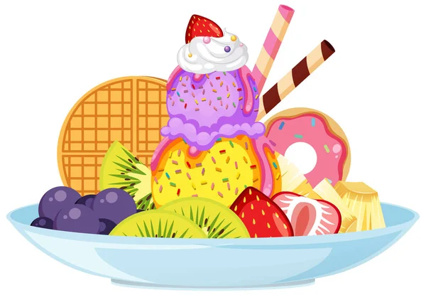 Ice Cream Sundae Fruit Toppings Illustration — Vetor de Stock