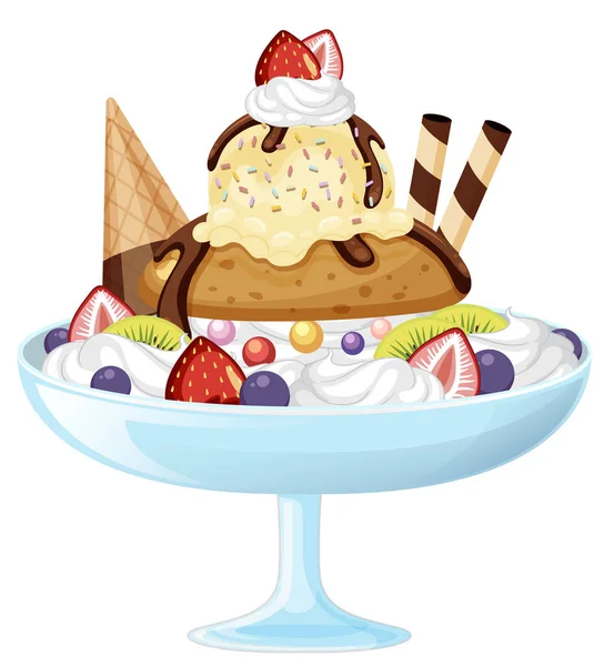 Ice Cream Sundae Fruit Toppings Illustration — Stock Vector