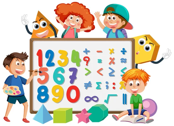 Children cartoon character with math and number theme illustration