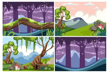 Set of fantasy scene background illustration
