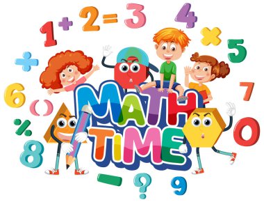 Children cartoon character with math and number theme illustration