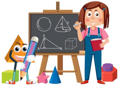 Kid with math equation on blackboard illustration