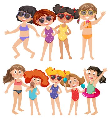 Set of kids character with summer element illustration