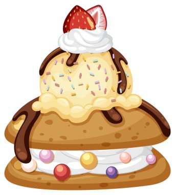 Vanilla ice cream  with cookies illustration