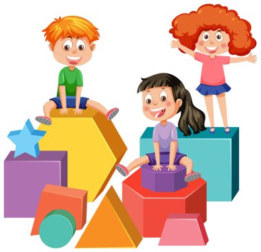 Student sitting on geometry shape illustration