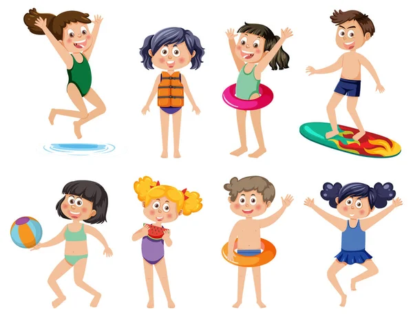 Set Kids Character Summer Element Illustration — Image vectorielle