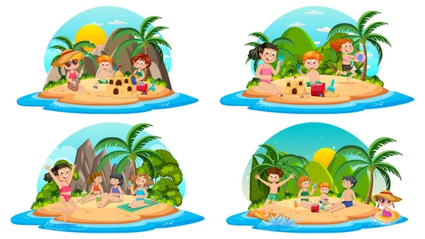 Children Playing Beach Summer Isolated Illustration — Image vectorielle