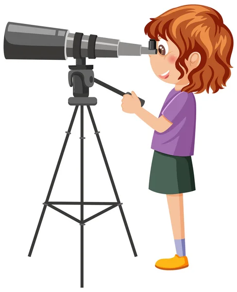 Girl Looking Telescope Illustration — Stock Vector