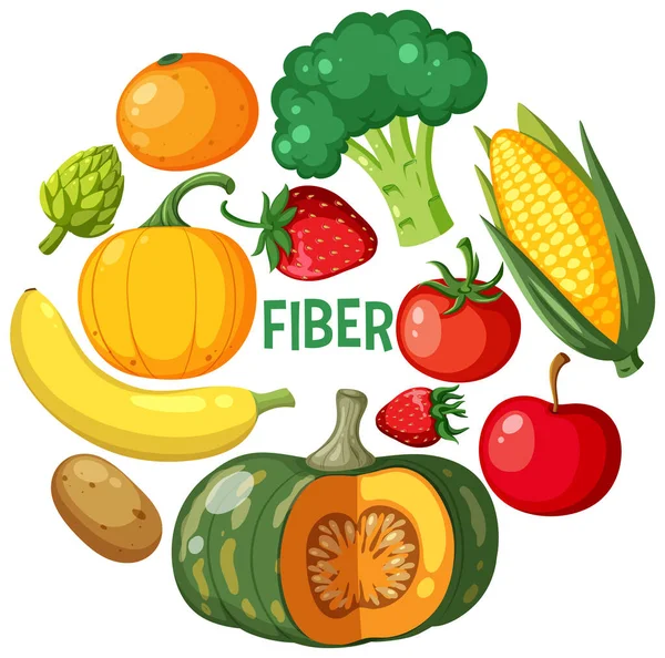 Vegetables Fruits Fiber Foods Group Illustration — Stock Vector