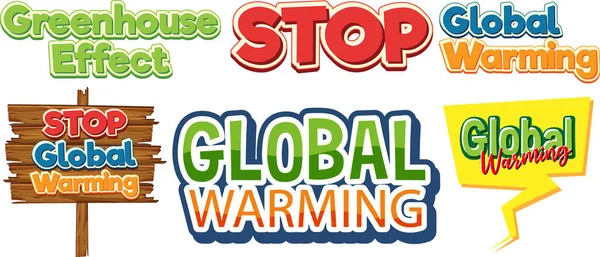 Set Global Warming Banner Sign Illustration — Stok Vektör