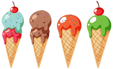 Lezzetli dondurma külahları izole edilmiş.