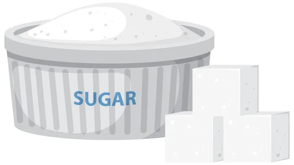 Cuenco Azúcar Con Cubos Azúcar Ilustración — Vector de stock