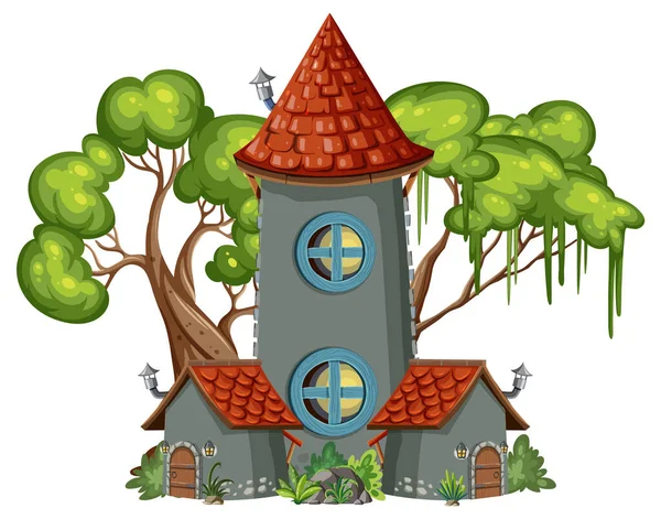 Sprookjesachtige Toren Versierd Met Boom Illustratie — Stockvector