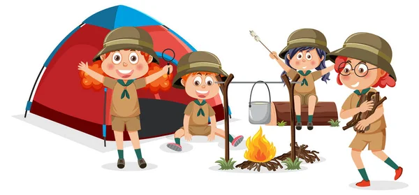 Happy Children Camping Outdoor Illustration — Wektor stockowy