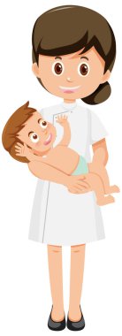 Nurse holding baby cartoon character illustration