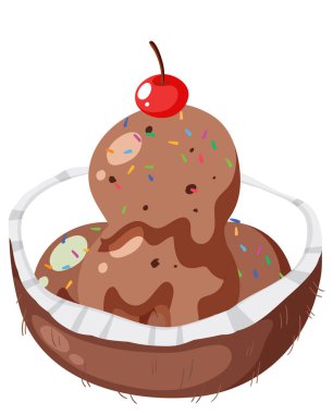 Ice cream in coconut illustration