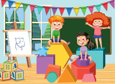 Student in Math classroom illustration