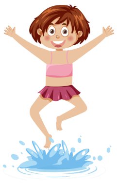 Summer girl jumping on splash water illustration