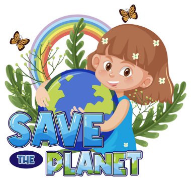Save the planet text for banner or poster design illustration
