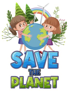 Save the planet text for banner or poster design illustration