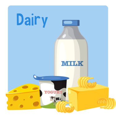 Variety of dairy products vector illustration
