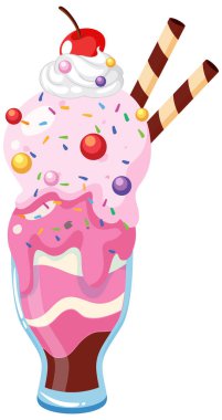 Ice cream sundae served in a glass illustration