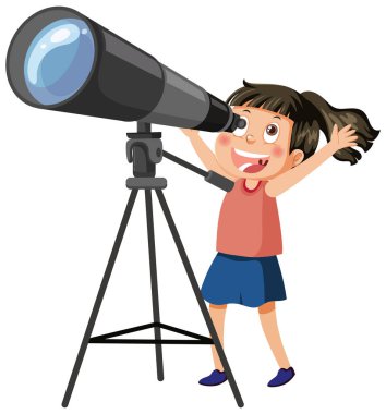 Teleskop resimlerinden bakan bir kız.