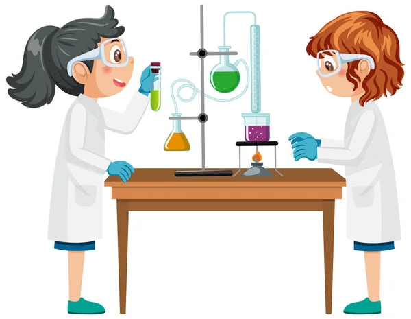 Student Experiment Using Science Equipments Illustration — Stock Vector