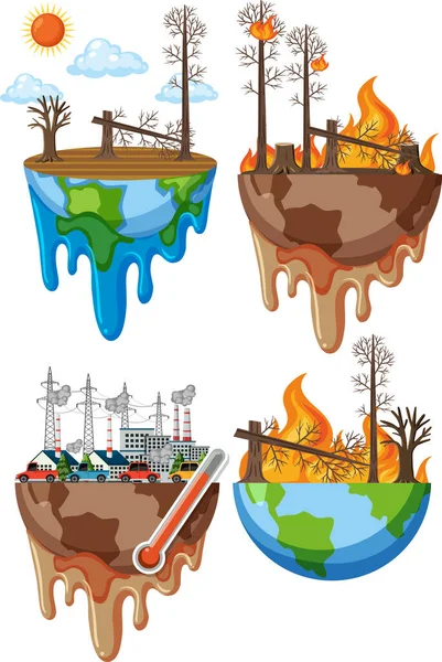 Earth Facial Expression Fire Global Warming Illustration — Stock vektor