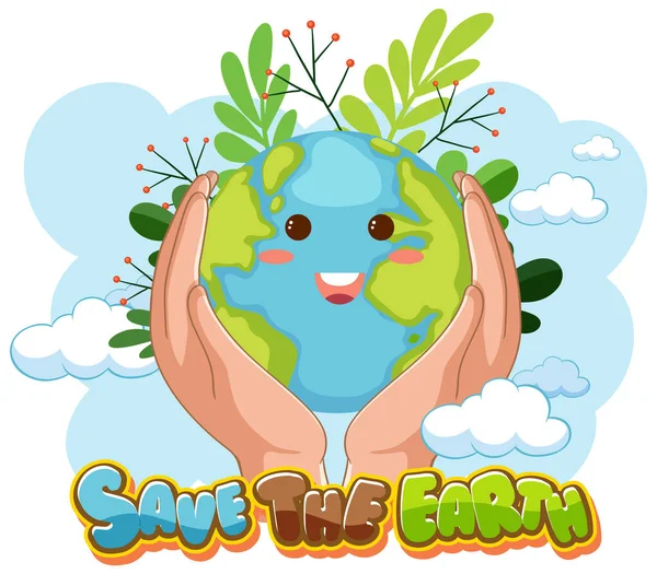 Earth Text Happy Earth Character Illustration — Vector de stock