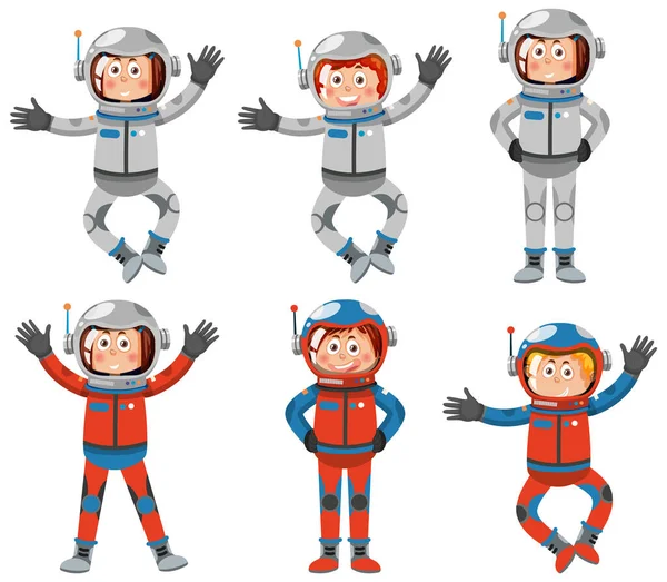 Set Astronaut Cartoon Characters Illustration — Stock Vector