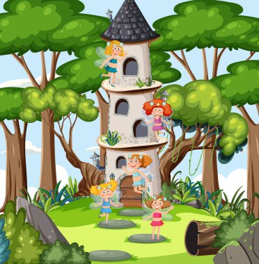 Fairy house in the forest illustration