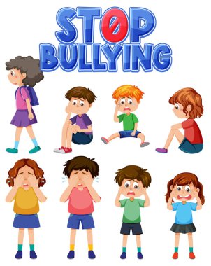 Set of kid cartoon character bullying illustration