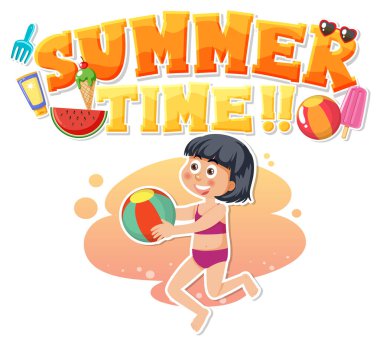 Beach girl with summer time text illustration