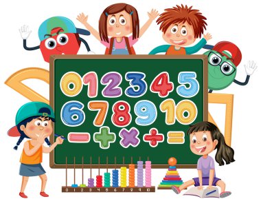 Children cartoon character with math and number theme illustration