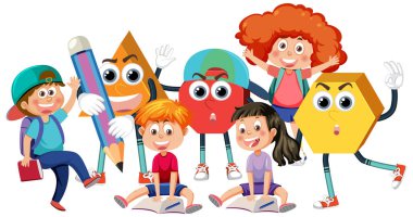 Children cartoon character with math and number theme illustration