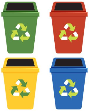 Multicolored garbage containers for different types of waste illustration