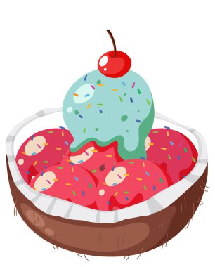 Ice cream in coconut illustration