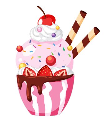 Strawberry ice cream served in a bowl illustration
