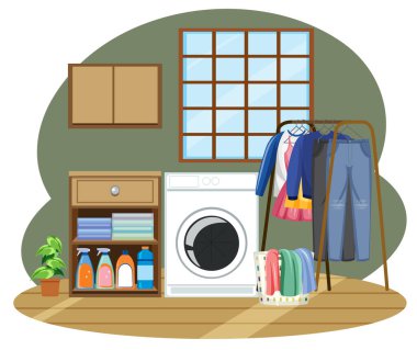 Çamaşır odası nesneleri illüstrasyon ayarladı