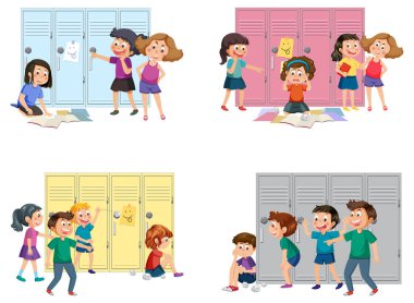 Group of children bully friend illustration