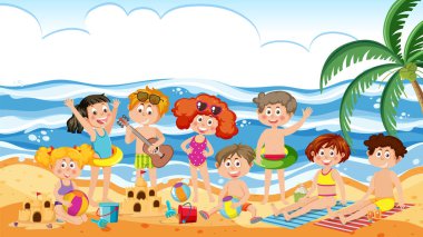 Kids on summer beach vacation illustration